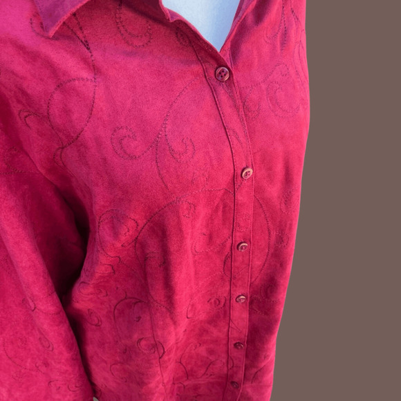 Croft & Barrow Button-Up | Red Embroidered | Size L | Vintage - Picture 3 of 6